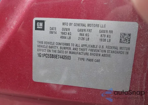 2014 Chevrolet Cruze 1Lt Auto z USA, uszkodzony, nr VIN 1G1PC5SB8E7442503